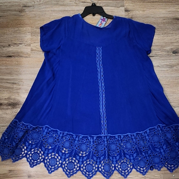 Johnny Was Kaylyn Cobalt Blue Eyelet A-line Tunic Size Small Oversized - Picture 2 of 7